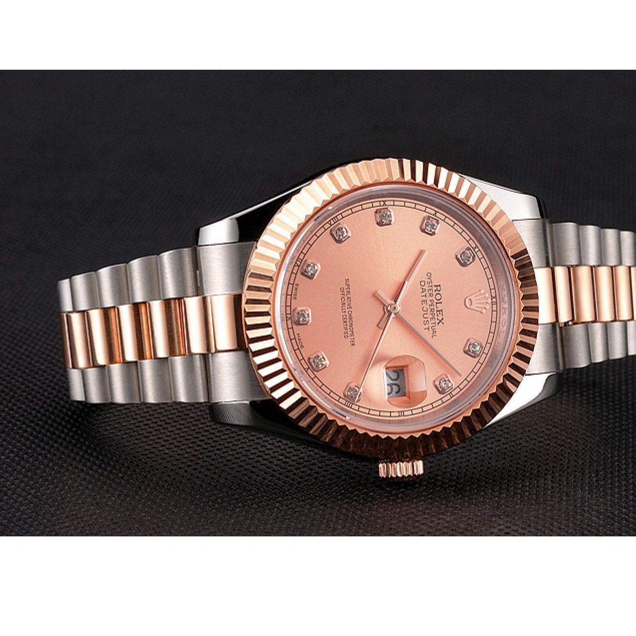 Aaa fake watches Dial Two And Datejust Bezel Stainless Gold Steel Bracelet Rose Case Swiss Rolex Tone 0714